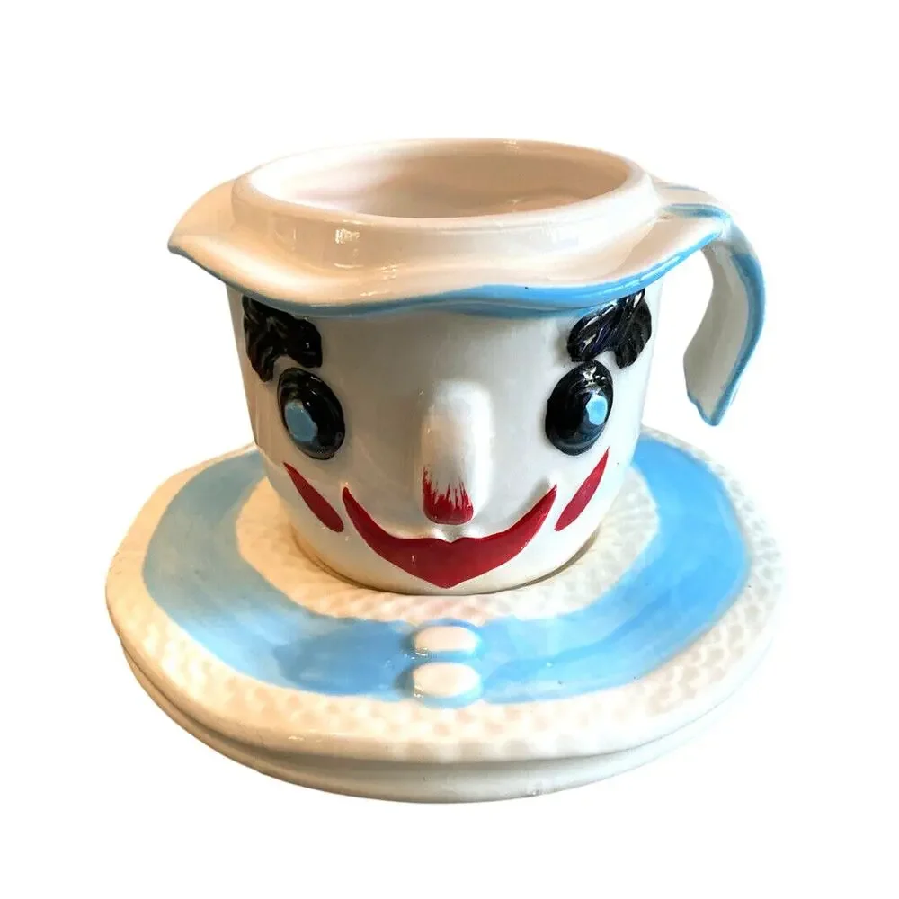 Vintage 1960 Lego Japan Clown Face Creamer & Saucer Kitsch Ceramic w/ Label